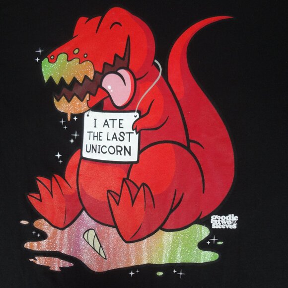 BLACK MATTER DINOSAUR I ATE THE LAST UNICORN - BLACK MEDIUMT-SHIRT K418 - Picture 1 of 3